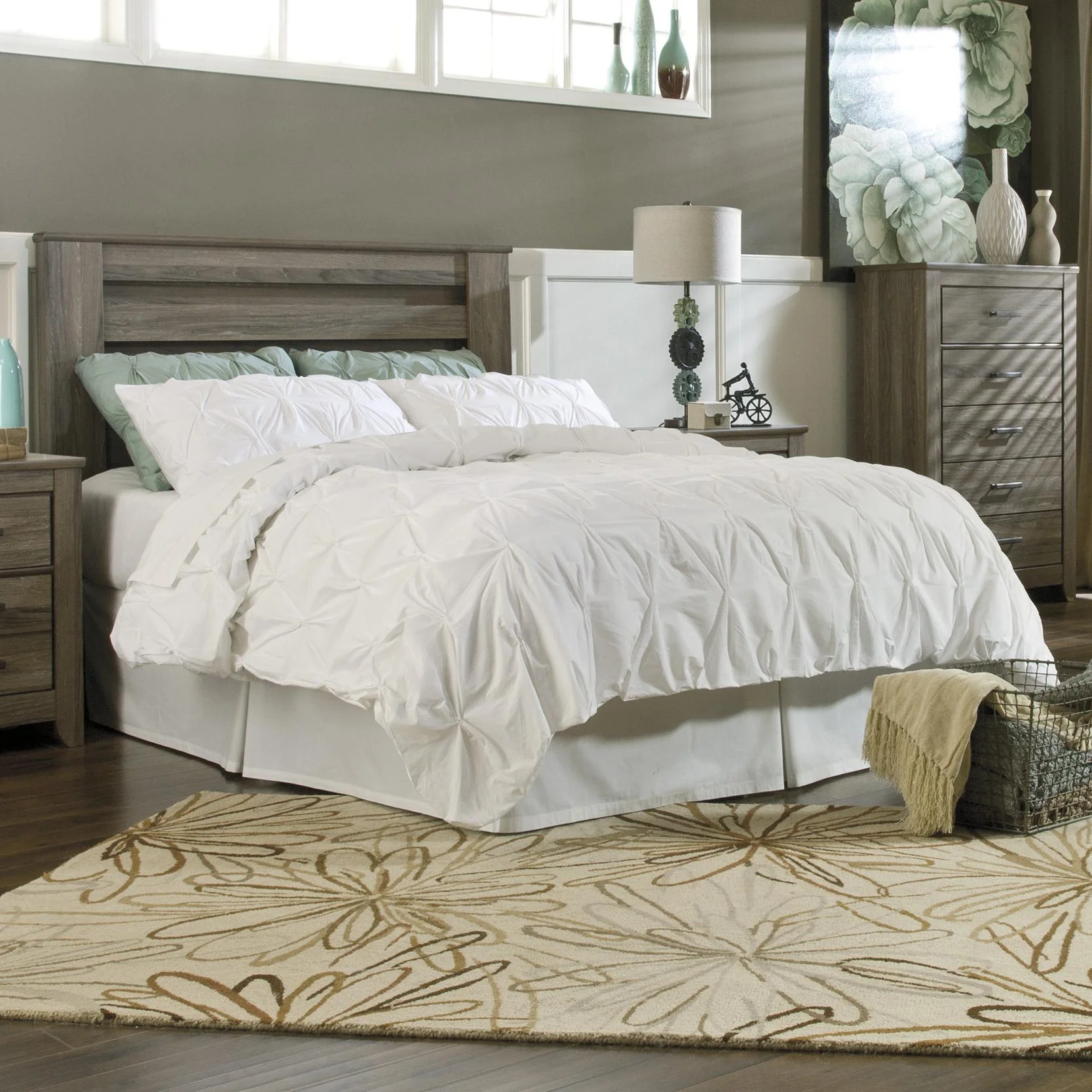 Signature Design by Ashley Zelen B24867 Queen/Full Poster Headboard in Warm Gray Rustic Finish